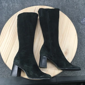 Nine West Boots Womens 10 M Tall Knee High Black Suede Heeled Side Zip Square - Picture 1 of 17