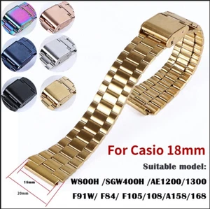 Correa de reloj de metal de 18 mm pulsera de acero para Casio SGW400 F91W F84 F105 F108 AE1200 - Imagen 1 de 23