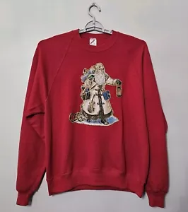 Sudadera Navidad Papá Noel Vintage Jerzees Para Hombre Talla Grande Roja Cuello Redondo Unisex - Imagen 1 de 7