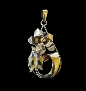 Colgante Flor Carl Art 12k GF Sobre Plata Esterlina Dos Tonos Firmado CA DE COLECCIÓN - Imagen 1 de 7