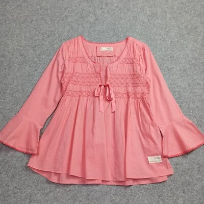Odd Molly Blouse 1 - S Pink Cotton Woven Elastic Top Lightweight Tie 261 Small - Image 1 of 4