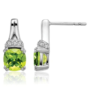 14K Solid White Gold Peridot Diamond Dangle Earrings - Picture 1 of 11