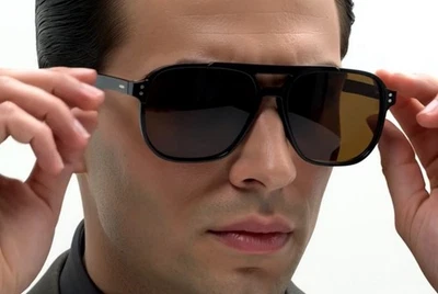 男式太阳镜时尚设计师深棕色镜片 UV400 防护优雅套装 — 第 1/4 张图片