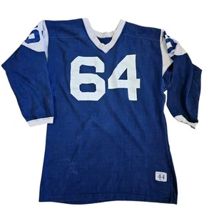 Vintage 50s Champion Knitwear Football Jersey Blue Vneck #64 Size 44 Modern Sz M - Picture 1 of 14