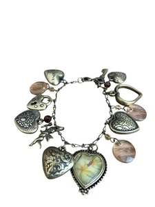 Vintage Brass Tone Charm Bracelet Hearts Cupid Key Lock Coins 7” - Picture 1 of 3
