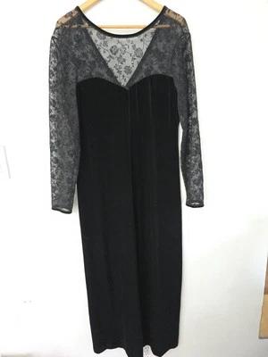 Robbie Bee Dress Womens Black Witchy Goth Whimsigoth Maxi Velour Sheer Sz 12 - Image 1 of 4