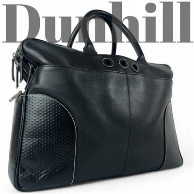 Maletín Bolso de Negocios Dunhill Cuero Negro Asas Redondeadas Logotipo en Relieve Foto 1 de 4