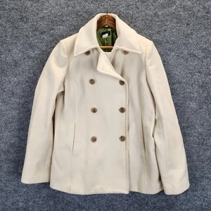 J Crew Coat Womens TXL Cream Wool Blend Pea Coat Double Breasted Pockets Winter - Picture 1 of 19