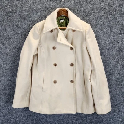 J Crew Coat Womens TXL Cream Wool Blend Pea Coat Double Breasted Pockets Winter - Image 1 of 4