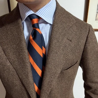 Calça casaco quente inverno smoking noivo casamento formal ternos masculinos espinha de peixe marrom - Imagem 1 de 4