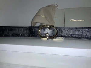 CINTURÓN SANTONI PARA HOMBRE AZUL COCODRILO CUERO EN RELIEVE TALLA 110 (44) NUEVO HECHO EN ITALIA - Imagen 1 de 12