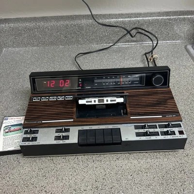 Vintage Sears AM/FM Digital Clock Radio Cassette Player Woodgrain Retro 1970s - Image 1 of 4