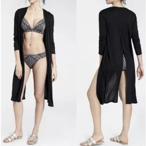 Athleta Camino Duster Cardigan Black Longline Swim Cover Up Jacket XS - Bild 1 von 6