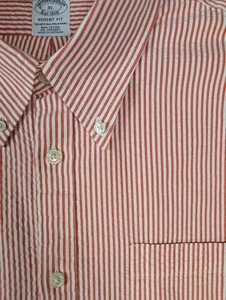 Brooks Brothers Seersucker Hemd Herren XL rot weiß Regent Fit Stretch adrett gebraucht, in einwandfreiem Zustand - Bild 1 von 7