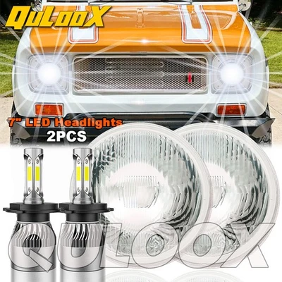 Fit International Harvester Scout II 1973-1979 Pair 7"Inch Round LED Headlights Foto 1 de 4