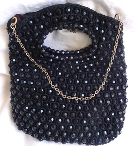 Rosenfeld Italy Vintage 1930s black beaded handbag With a gold chain,Italy Made - Picture 1 of 3