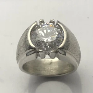 MJG STERLINGSILBER KLASSISCHER HERRENRING. 12 mm RUNDER KUBISCHER ZIRKONIA. CZ.  GRÖSSE 10 - Bild 1 von 4