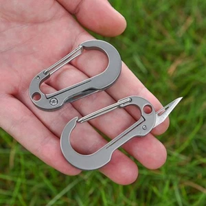 Titanium Key Chain Carabiner With Cutter Knife Outdoor Camping Hiking EDC Tools - Picture 1 of 6