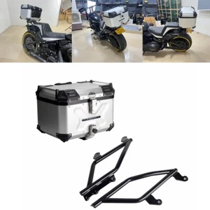 Maleta de equipaje trasera plateada 42L con kit de soporte trasero para Harley Softail Fat Bob - Imagen 1 de 12