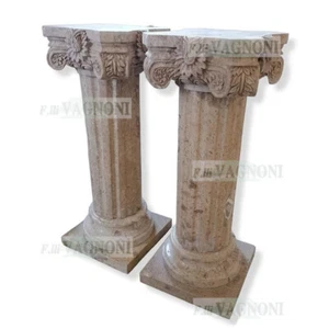 2 COLONNE COLONNA CORINZIO VERO MARMO TRAVERTINO travertin marble table columns - Foto 1 di 5