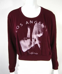 TOSKA Long Sleeve Crew Neckline cropped Blouse Top Size M Medium Burgundy Red - Imagen 1 de 9
