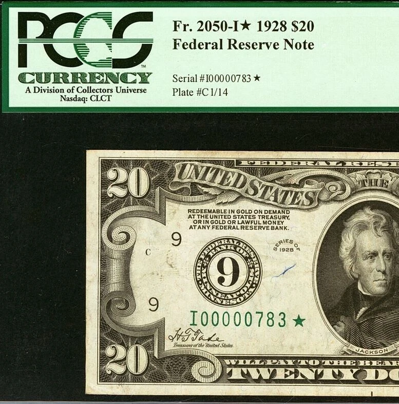1928 $20 FRN Minneapolis PCGS 35PPQ - Gold on Demand - Low Serial Star 00000783* - Image 1 of 3