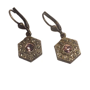 La Vie Parisienne Catherine Popesco Stone Border Crystal Earrings Purple Hexagon - Picture 1 of 13