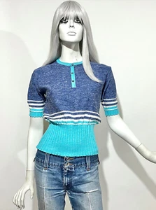 Vintage 1970s Skinny Rib Knit Top / Mod Soul / Glam Pop / Disco Deco / 70's 30's - Picture 1 of 9