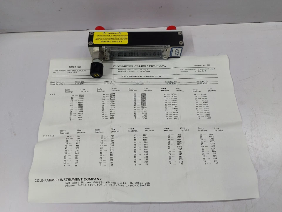 COLE PARMER PMR1-010391 Flowmeter 0-60 No 64-63 - Image 1 of 4