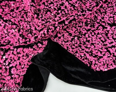 Full Sequin Fabric on Stretch Velvet Fabric By The Yard Neon Pink - Image 1 of 4