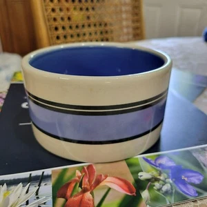 Vintage Blue & Black Striped Stoneware Bowl 5" Small Pet Water Bowl - Picture 1 of 7