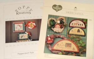 Lot 2 Deer Santa Cross Stitch CHRISTMAS Peppermint Pals Poppy Kreations Needl - Picture 1 of 1