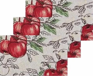 Set of 3 Same Tapestry Kitchen Placemats, 13"x19" RED APPLES BY THE CORNER by HC - Picture 1 of 12