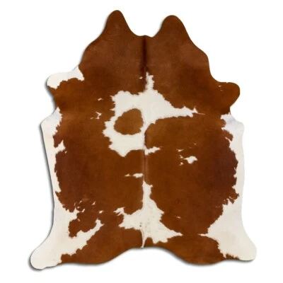 Real Cowhide Rug Brown and White Size 6 by 7 ft, Top Quality, Large Size