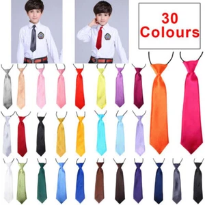 Boys Classic Satin Elastic Neck Tie for Wedding Prom School Children Bow Tie US - Picture 1 of 40