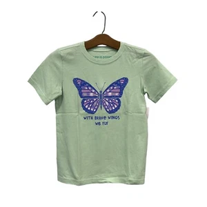 Life Is Good Butterfly Print Crusher Tee Kids Medium Crew Sage Green Cotton NEW - Picture 1 of 7