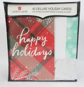 40 Deluxe Weihnachtsgrußkarten Happy Holidays kariert Weihnachten mit Umschlägen Carlton - Bild 1 von 2