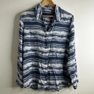 Camicetta top donna con bottoni morbidi dintorni XL blu bianco boho spiaggia costiera - Foto 1 di 12