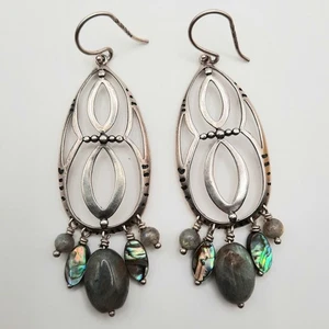 Retired Silpada Sterling Feldspar & Abalone Shell Infinity Dangle Earrings W2139 - Picture 1 of 5