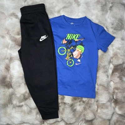 Nike Short Sleeve Tee & Jogger 2 Piece Outfit Set Blue/Black Size 6 Boys NWT - Image 1 of 4
