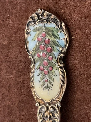 Cuchara de recuerdo esterlina lavada en oro de 4,2" púrpura y verde esmalte de uvas Los Ángeles Foto 1 de 4