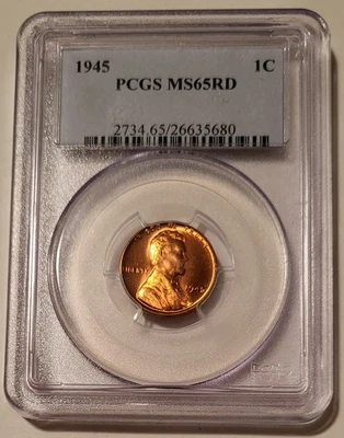 1945 Lincoln Wheat Cent MS65 RED PCGS - Image 1 of 4