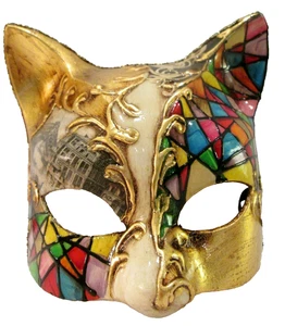 CAT 1 (1) - A QUALITY HANDPAINTED FEMALE CAT MASK, MULTICOLOURED MOSAIC DESIGN - Picture 1 of 3