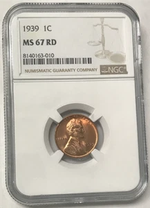 1939 1C Lincoln Wheat Cent Red - NGC MS67 RD - Picture 1 of 4