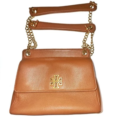 Bolsa de ombro Tory Burch Britten marrom couro pebbled corrente aba bolsa carteiro - Imagem 1 de 4