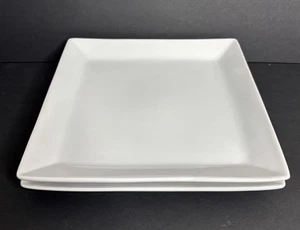 2 Pottery Barn Great White Square Dinner Plates 10 1/2" Minimalist Contemporary - Picture 1 of 6