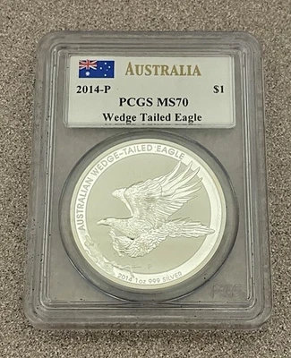 2014-P Australia Wedge Tailed Eagle Silver $1 PCGS MS70 John M. Mercanti Signed - Image 1 of 2