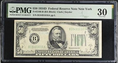 $50 FR 2106-B  1934D United States Federal Reserve Note $50 Dollar Bill New York - Image 1 of 2