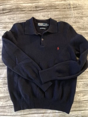 Suéter Polo Ralph Lauren Vintage Lana de Cordero Cuello Azul/Rojo Diseño Poni Talla Lg Foto 1 de 4