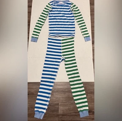 Juego de pijama Hanna Andersson Long John, talla 10/140 cm, rayas azules y verdes Foto 1 de 4